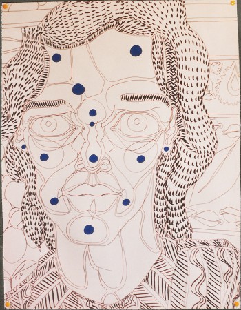 Autoportrait - Feutre et gouache sur papier format raisin. 1987.